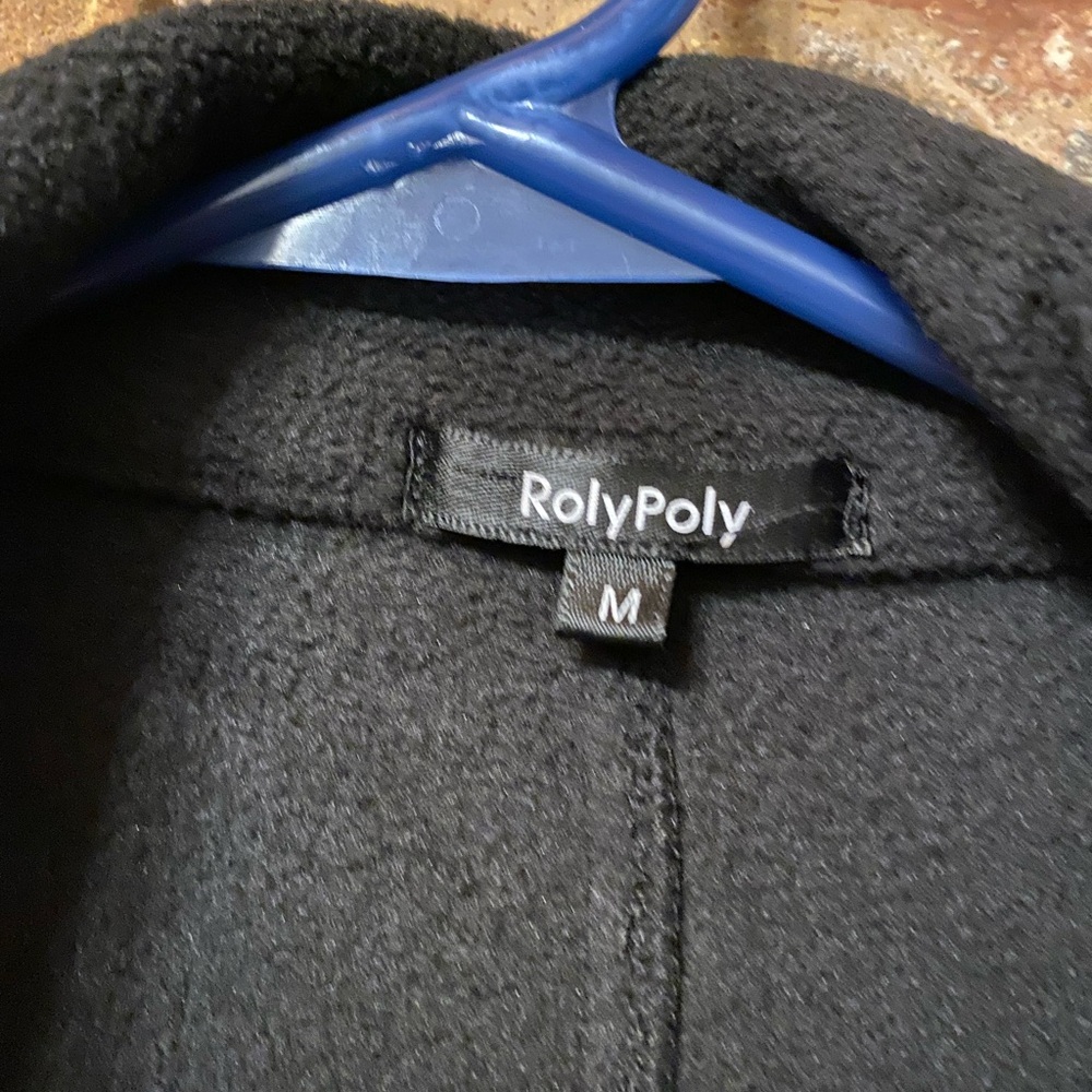 Black Fleece Jacket with Lapel Design off set zipper and comfy pockets - Picture 2 of 6